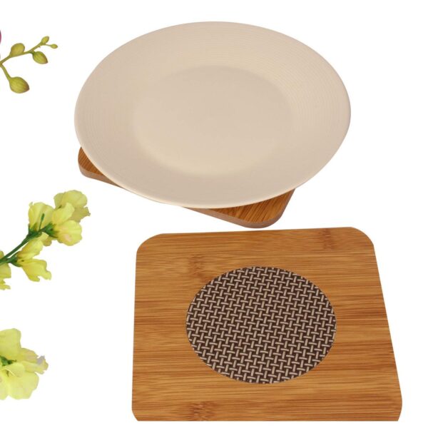 Stuard Store Well Square Wooden Hot Pot Holder Mat Heat Resistant Disc Pads Kitchen Insulation Coasters Dining Table Mat, Bamboo Trivets Heat Pad stuard.in