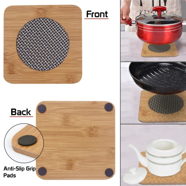 Stuard Store Well Square Wooden Hot Pot Holder Mat Heat Resistant Disc Pads Kitchen Insulation Coasters Dining Table Mat, Bamboo Trivets Heat Pad stuard.in